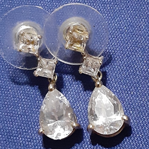 Faux Diamond Teardrop Dangle Earrings - Picture 1 of 3